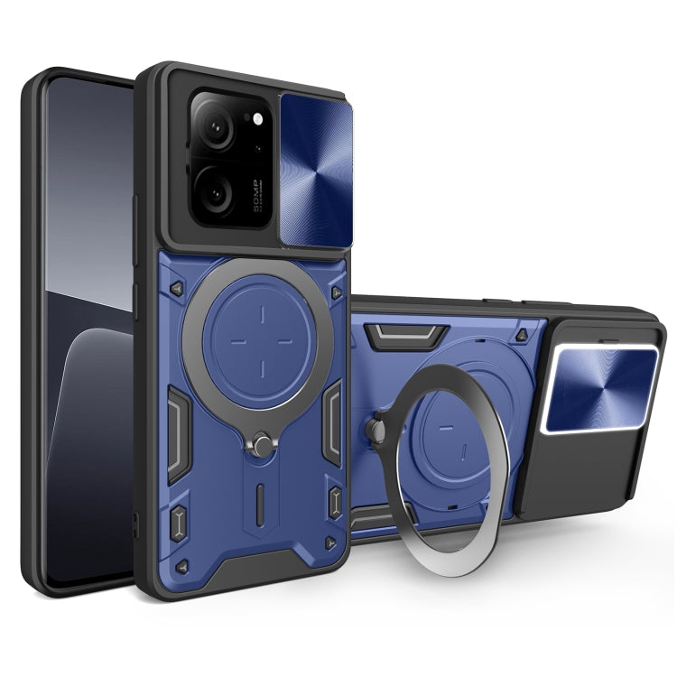 For Xiaomi 13T / Redmi K60 Ultra CD Texture Sliding Camshield Magnetic Holder Phone Case(Blue) - Redmi K60 Ultra Cases by PMC TechLife | Online Shopping South Africa | PMC TechLife | Buy Now Pay Later Mobicred