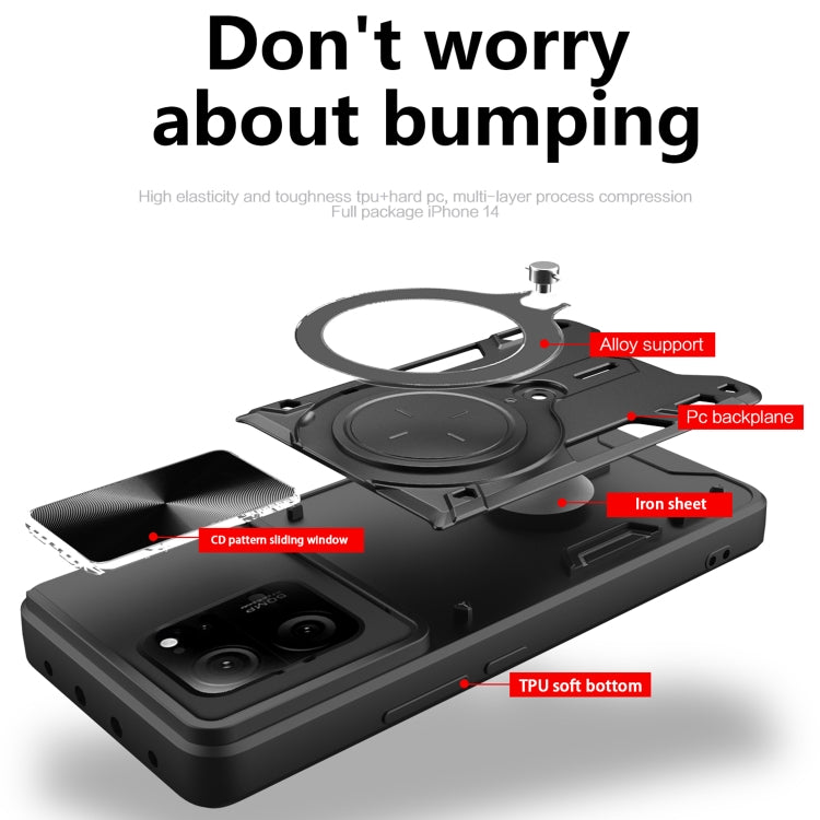 For Xiaomi 13T / Redmi K60 Ultra CD Texture Sliding Camshield Magnetic Holder Phone Case(Blue) - Redmi K60 Ultra Cases by PMC TechLife | Online Shopping South Africa | PMC TechLife | Buy Now Pay Later Mobicred