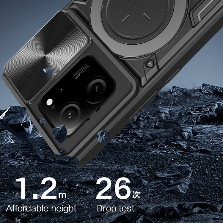 For Xiaomi 13T / Redmi K60 Ultra CD Texture Sliding Camshield Magnetic Holder Phone Case(Blue) - Redmi K60 Ultra Cases by PMC TechLife | Online Shopping South Africa | PMC TechLife | Buy Now Pay Later Mobicred