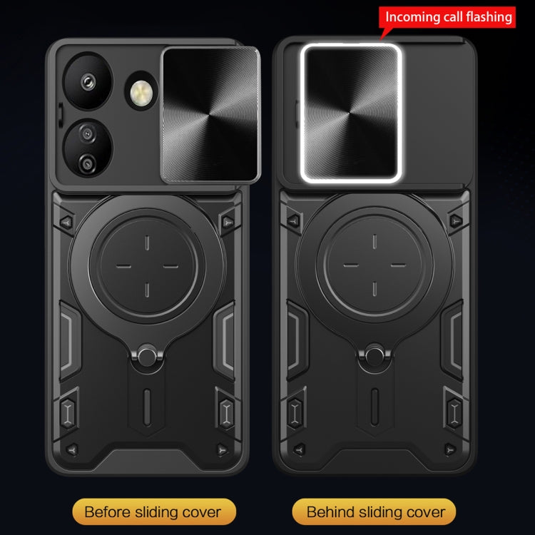 For Xiaomi Redmi 13C 4G CD Texture Sliding Camshield Magnetic Holder Phone Case(Black) - 13C Cases by PMC TechLife | Online Shopping South Africa | PMC TechLife | Buy Now Pay Later Mobicred