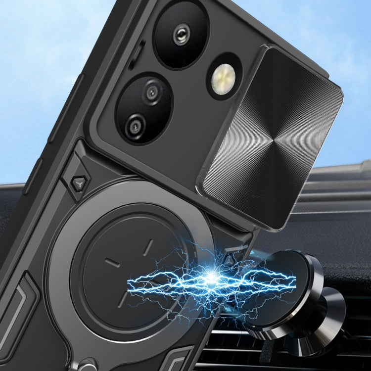 For Xiaomi Redmi 13C 4G CD Texture Sliding Camshield Magnetic Holder Phone Case(Silver) - 13C Cases by PMC TechLife | Online Shopping South Africa | PMC TechLife | Buy Now Pay Later Mobicred