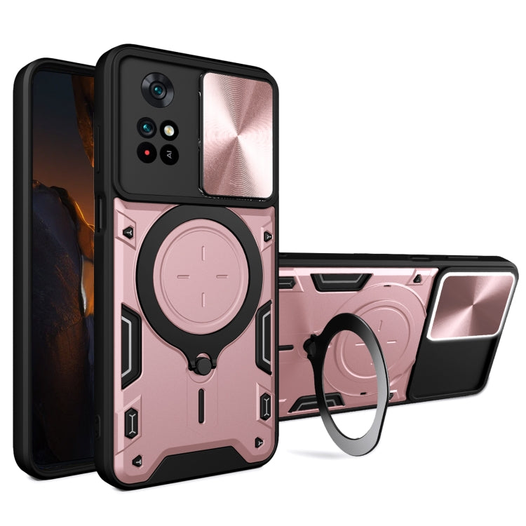 For Xiaomi Poco M4 Pro 4G CD Texture Sliding Camshield Magnetic Holder Phone Case(Pink) - Xiaomi Cases by PMC TechLife | Online Shopping South Africa | PMC TechLife | Buy Now Pay Later Mobicred