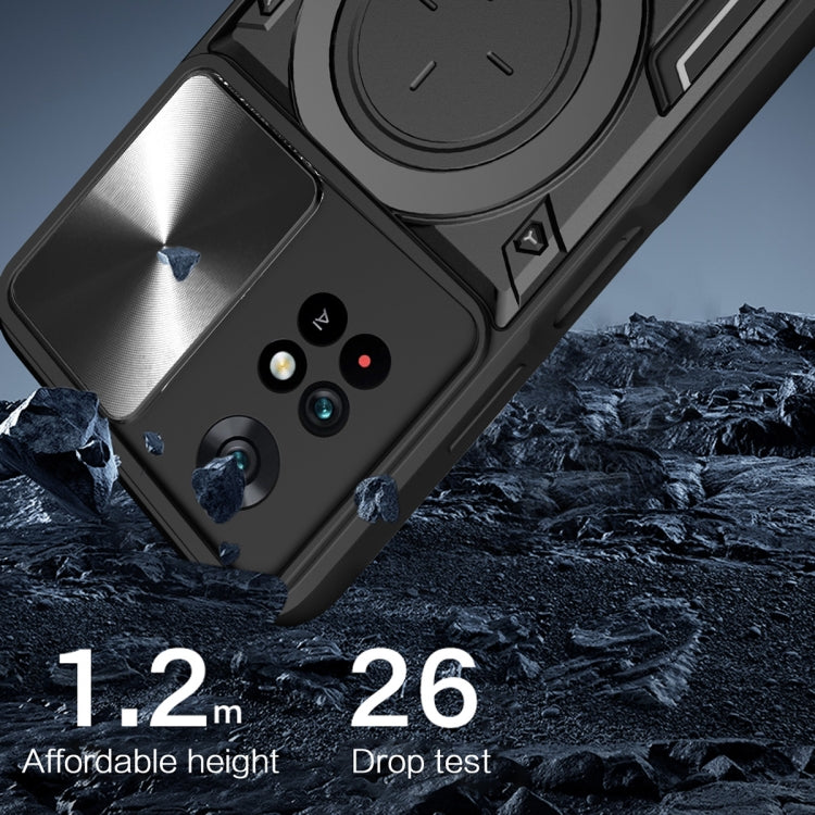 For Xiaomi Poco M4 Pro 4G CD Texture Sliding Camshield Magnetic Holder Phone Case(Black) - Xiaomi Cases by PMC TechLife | Online Shopping South Africa | PMC TechLife | Buy Now Pay Later Mobicred
