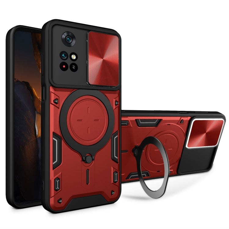 For Xiaomi Poco M4 Pro 4G CD Texture Sliding Camshield Magnetic Holder Phone Case(Red) - Xiaomi Cases by PMC TechLife | Online Shopping South Africa | PMC TechLife | Buy Now Pay Later Mobicred