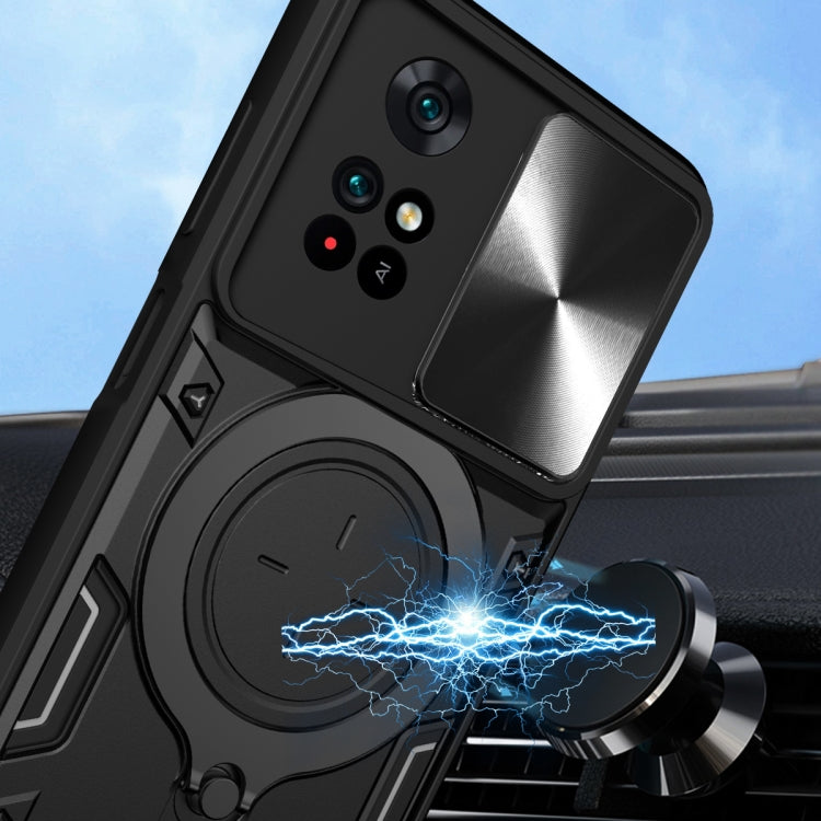 For Xiaomi Poco M4 Pro 4G CD Texture Sliding Camshield Magnetic Holder Phone Case(Blue) - Xiaomi Cases by PMC TechLife | Online Shopping South Africa | PMC TechLife | Buy Now Pay Later Mobicred