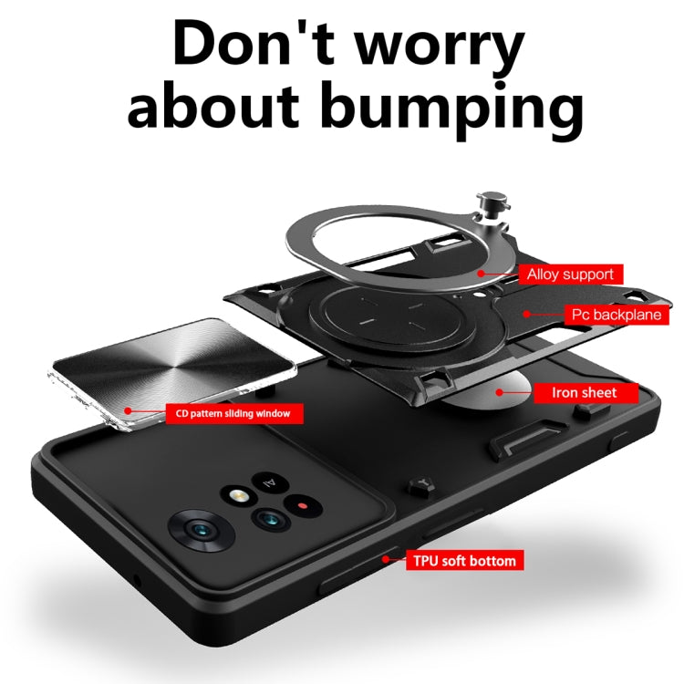 For Xiaomi Poco M4 Pro 4G CD Texture Sliding Camshield Magnetic Holder Phone Case(Purple) - Xiaomi Cases by PMC TechLife | Online Shopping South Africa | PMC TechLife | Buy Now Pay Later Mobicred