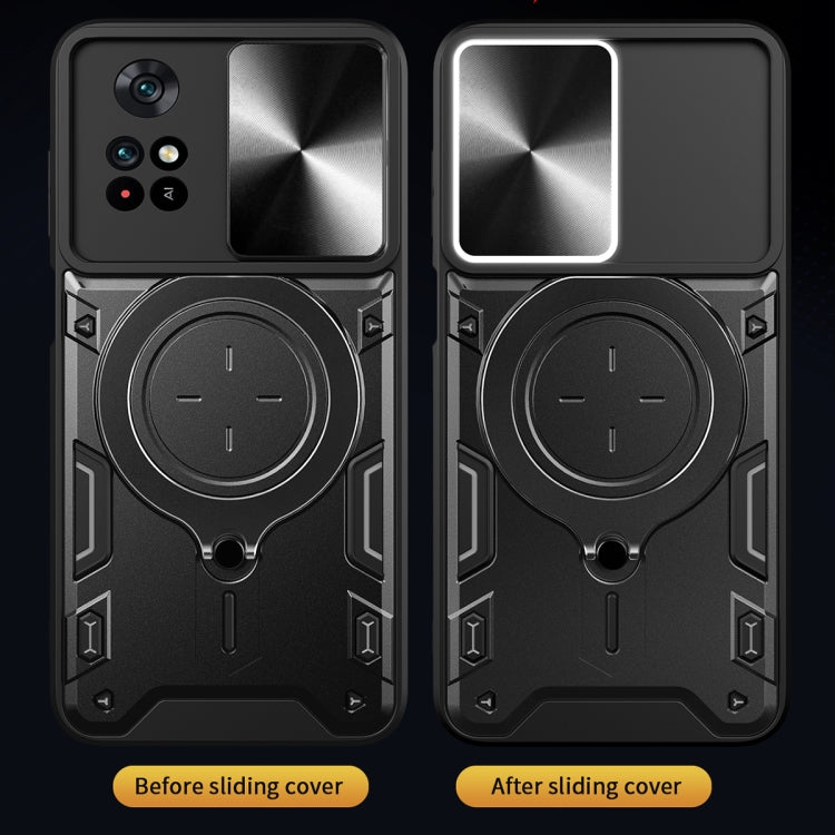 For Xiaomi Poco M4 Pro 4G CD Texture Sliding Camshield Magnetic Holder Phone Case(Purple) - Xiaomi Cases by PMC TechLife | Online Shopping South Africa | PMC TechLife | Buy Now Pay Later Mobicred