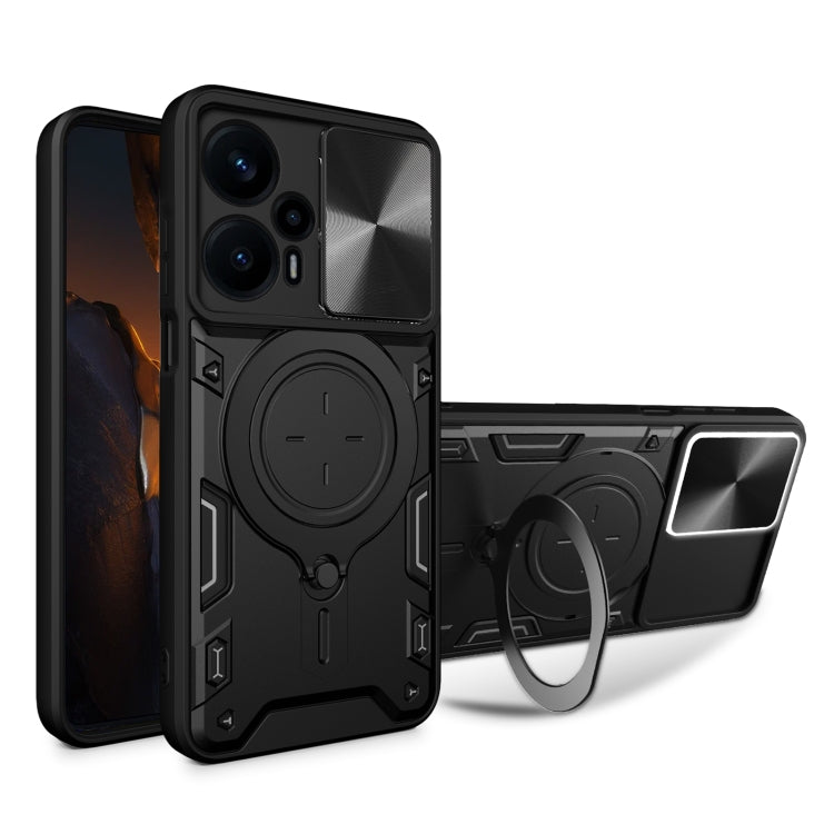 For Xiaomi Redmi Note 12 Turbo CD Texture Sliding Camshield Magnetic Holder Phone Case(Black) - Xiaomi Cases by PMC TechLife | Online Shopping South Africa | PMC TechLife | Buy Now Pay Later Mobicred