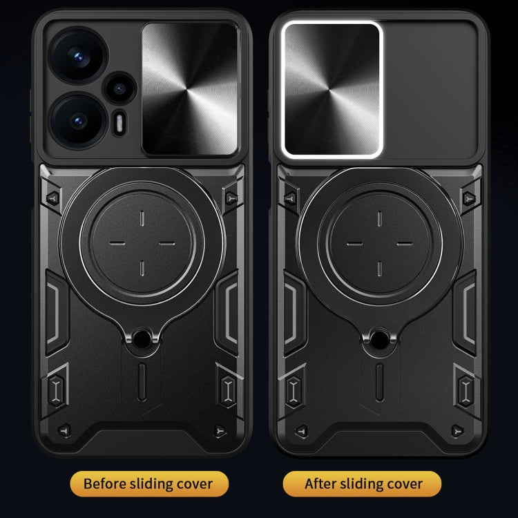 For Xiaomi Redmi Note 12 Turbo CD Texture Sliding Camshield Magnetic Holder Phone Case(Black) - Xiaomi Cases by PMC TechLife | Online Shopping South Africa | PMC TechLife | Buy Now Pay Later Mobicred