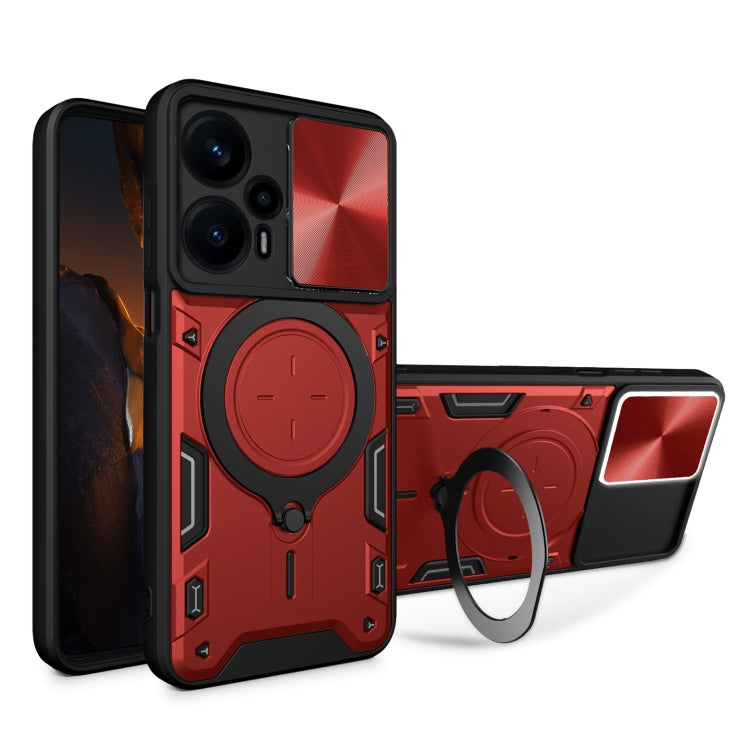 For Xiaomi Redmi Note 12 Turbo CD Texture Sliding Camshield Magnetic Holder Phone Case(Red) - Xiaomi Cases by PMC TechLife | Online Shopping South Africa | PMC TechLife | Buy Now Pay Later Mobicred