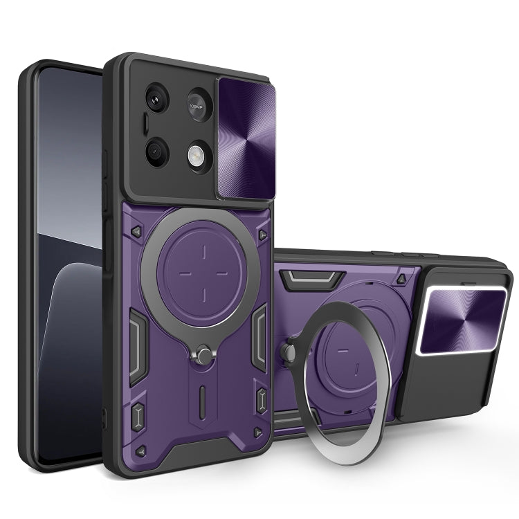 For Xiaomi Redmi Note 13 5G CD Texture Sliding Camshield Magnetic Holder Phone Case(Purple) - Note 13 Cases by PMC TechLife | Online Shopping South Africa | PMC TechLife | Buy Now Pay Later Mobicred