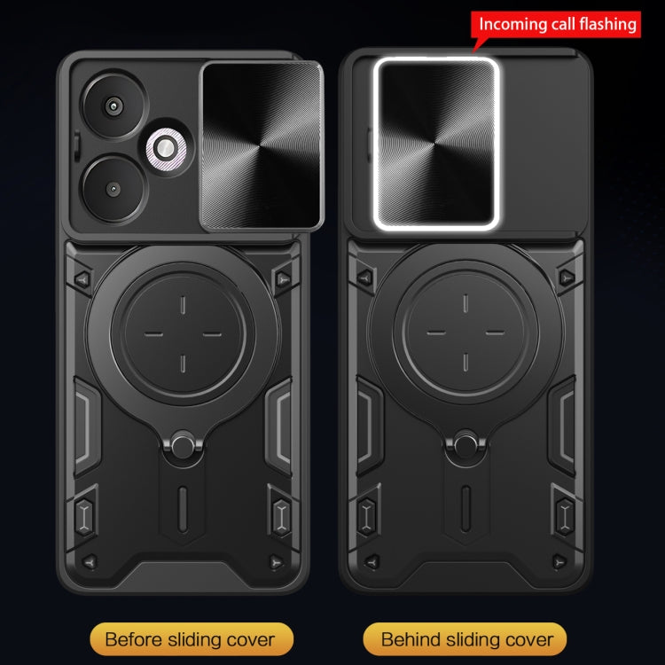 For Xiaomi Redmi 13C 5G Global CD Texture Sliding Camshield Magnetic Holder Phone Case(Black) - 13C Cases by PMC TechLife | Online Shopping South Africa | PMC TechLife | Buy Now Pay Later Mobicred