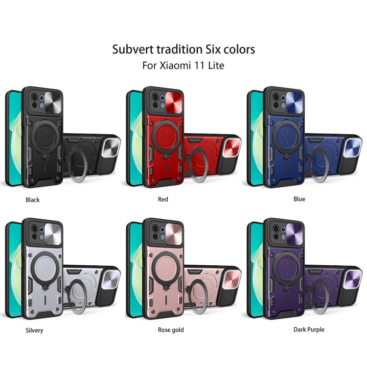 For Xiaomi Mi 11 Lite 4G / 5G CD Texture Sliding Camshield Magnetic Holder Phone Case(Pink) - Xiaomi Cases by PMC TechLife | Online Shopping South Africa | PMC TechLife | Buy Now Pay Later Mobicred