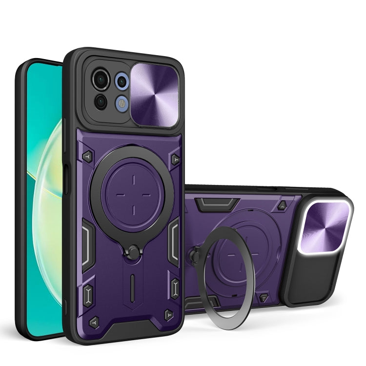 For Xiaomi Mi 11 Lite 4G / 5G CD Texture Sliding Camshield Magnetic Holder Phone Case(Purple) - Xiaomi Cases by PMC TechLife | Online Shopping South Africa | PMC TechLife | Buy Now Pay Later Mobicred