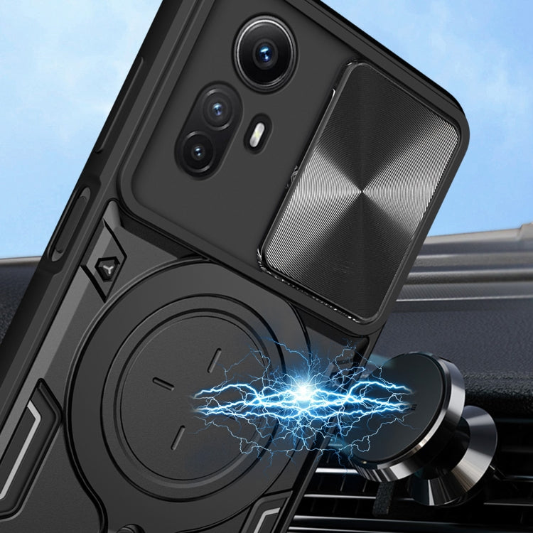 For Xiaomi Redmi Note 12S 4G CD Texture Sliding Camshield Magnetic Holder Phone Case(Black) - Xiaomi Cases by PMC TechLife | Online Shopping South Africa | PMC TechLife | Buy Now Pay Later Mobicred
