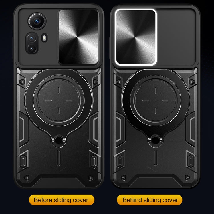 For Xiaomi Redmi Note 12S 4G CD Texture Sliding Camshield Magnetic Holder Phone Case(Black) - Xiaomi Cases by PMC TechLife | Online Shopping South Africa | PMC TechLife | Buy Now Pay Later Mobicred
