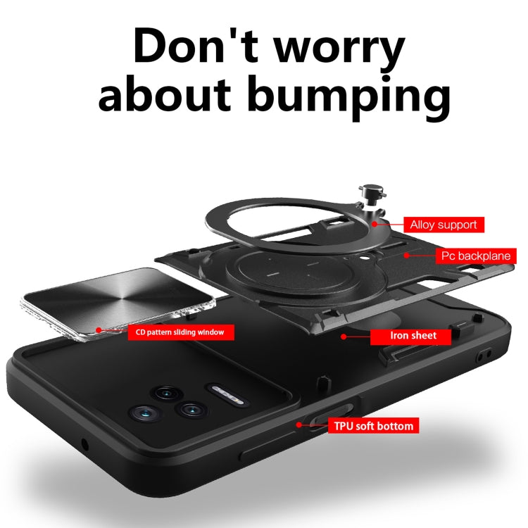 For Xiaomi Redmi K40S / Poco F4 CD Texture Sliding Camshield Magnetic Holder Phone Case(Silver) - Xiaomi Cases by PMC TechLife | Online Shopping South Africa | PMC TechLife | Buy Now Pay Later Mobicred