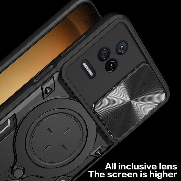 For Xiaomi Redmi K40S / Poco F4 CD Texture Sliding Camshield Magnetic Holder Phone Case(Silver) - Xiaomi Cases by PMC TechLife | Online Shopping South Africa | PMC TechLife | Buy Now Pay Later Mobicred