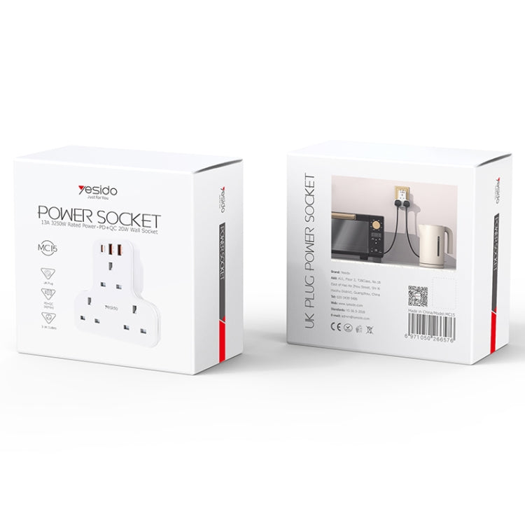 Yesido MC-15 PD+QC 3.0 3250W Home High Power Fast Charging Socket, Plug Type:UK Plug(White) - Extension Socket by Yesido | Online Shopping South Africa | PMC TechLife | Buy Now Pay Later Mobicred