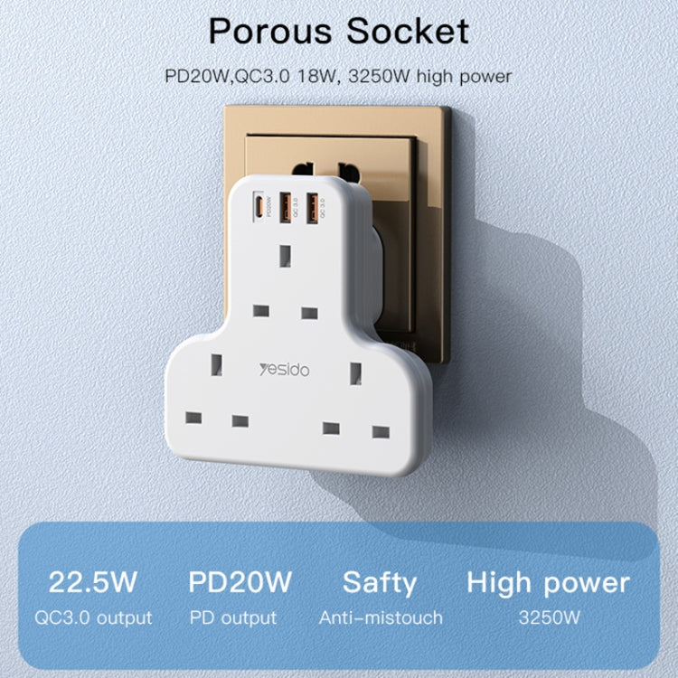 Yesido MC-15 PD+QC 3.0 3250W Home High Power Fast Charging Socket, Plug Type:UK Plug(White) - Extension Socket by Yesido | Online Shopping South Africa | PMC TechLife | Buy Now Pay Later Mobicred