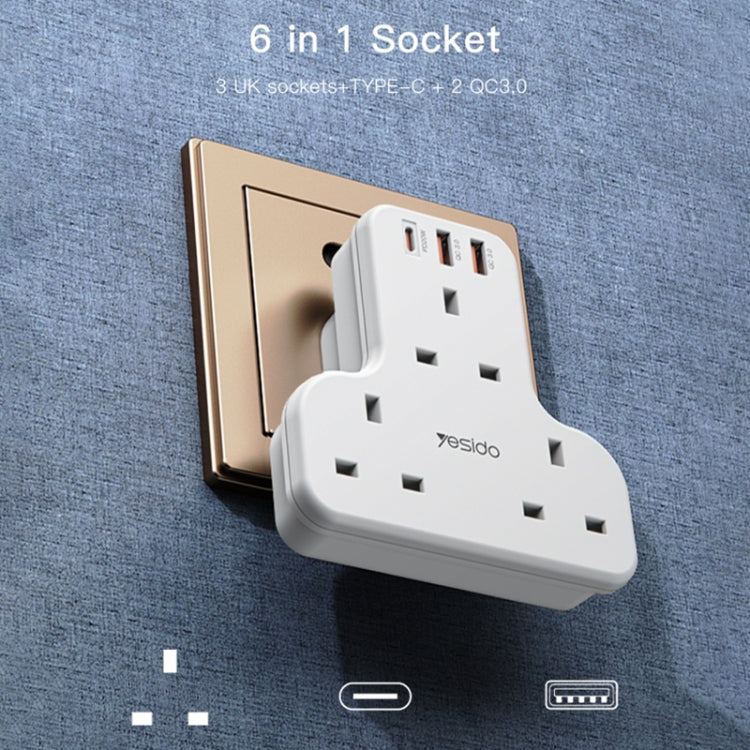 Yesido MC-15 PD+QC 3.0 3250W Home High Power Fast Charging Socket, Plug Type:UK Plug(White) - Extension Socket by Yesido | Online Shopping South Africa | PMC TechLife | Buy Now Pay Later Mobicred