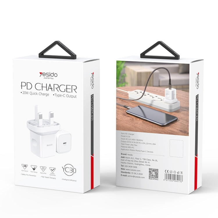 Yesido YC-30 PD 20W Type-C Port Mini Travel Fast Charger(UK Plug) - USB Charger by Yesido | Online Shopping South Africa | PMC TechLife | Buy Now Pay Later Mobicred