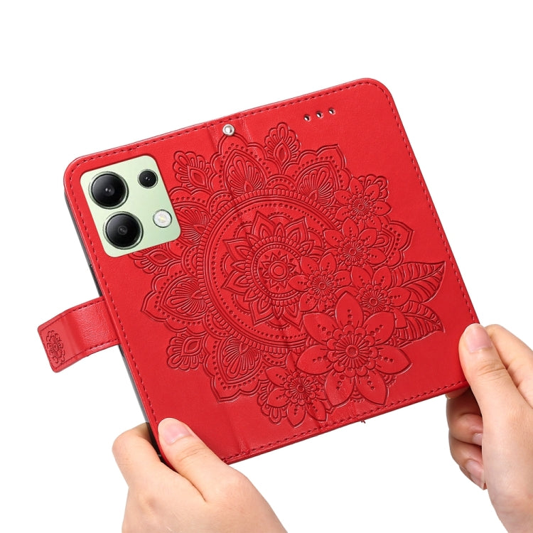 For Xiaomi Redmi Note13 4G 7-petal Flowers Embossing Leather Phone Case(Red) - Note 13 Cases by PMC TechLife | Online Shopping South Africa | PMC TechLife | Buy Now Pay Later Mobicred