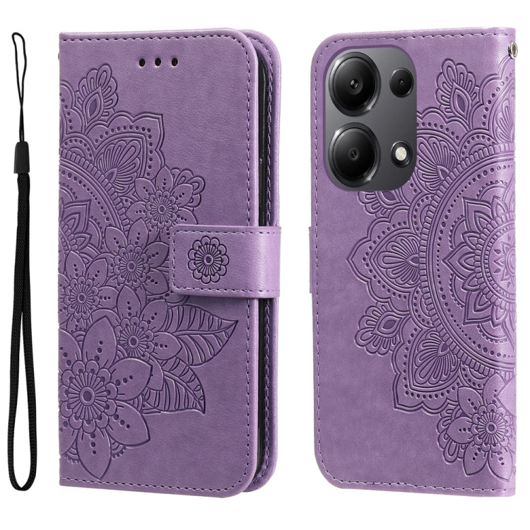 For Xiaomi Redmi Note13 Pro 4G Global/Poco M6 Pro 4G 7-petal Flowers Embossing Leather Phone Case(Light Purple) - Note 13 Pro Cases by PMC TechLife | Online Shopping South Africa | PMC TechLife | Buy Now Pay Later Mobicred