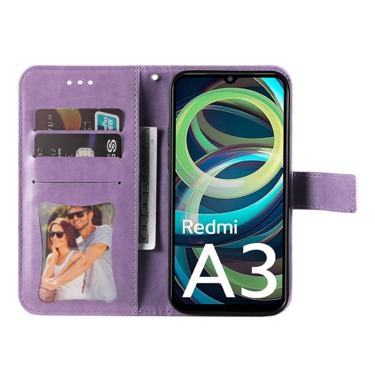 For Xiaomi Redmi A3 7-petal Flowers Embossing Leather Phone Case(Light Purple) - Xiaomi Cases by PMC TechLife | Online Shopping South Africa | PMC TechLife | Buy Now Pay Later Mobicred