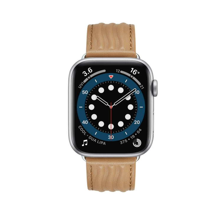 Embossed Line Genuine Leather Watch Band For Apple Watch SE 2023 40mm(Khaki) - Watch Bands by PMC TechLife | Online Shopping South Africa | PMC TechLife