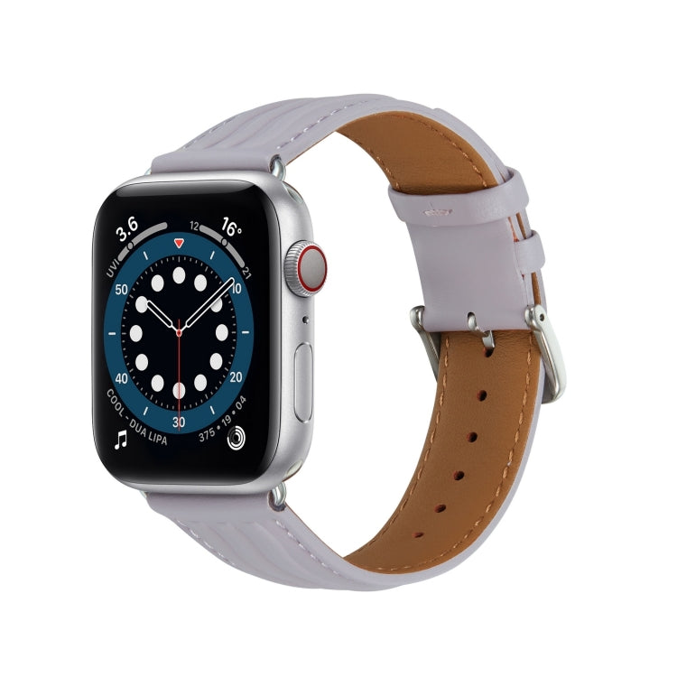 Embossed Line Genuine Leather Watch Band For Apple Watch Ultra 2 49mm(Lavender Purple) - Watch Bands by PMC TechLife | Online Shopping South Africa | PMC TechLife