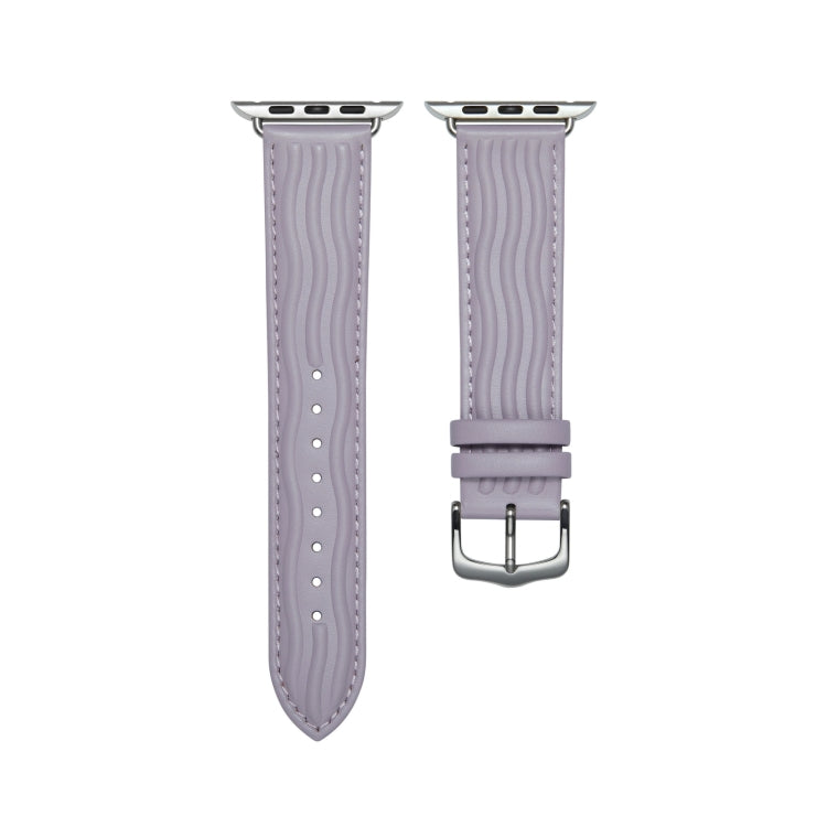 Embossed Line Genuine Leather Watch Band For Apple Watch Ultra 2 49mm(Lavender Purple) - Watch Bands by PMC TechLife | Online Shopping South Africa | PMC TechLife