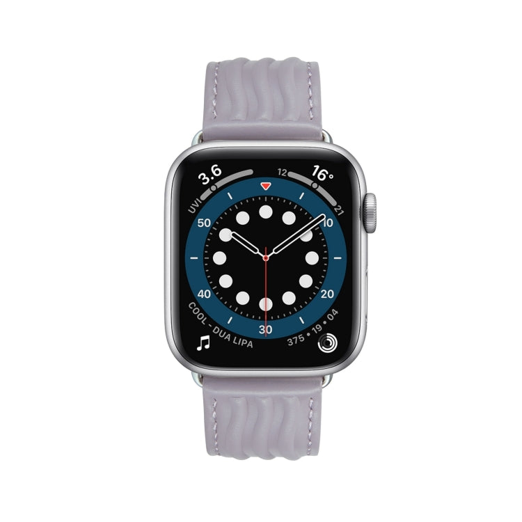 Embossed Line Genuine Leather Watch Band For Apple Watch Ultra 2 49mm(Lavender Purple) - Watch Bands by PMC TechLife | Online Shopping South Africa | PMC TechLife