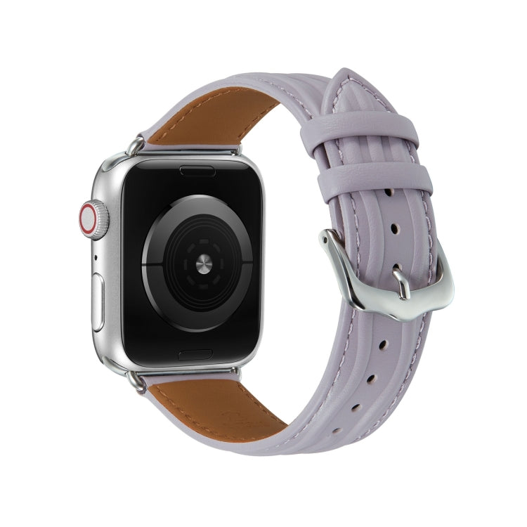 Embossed Line Genuine Leather Watch Band For Apple Watch Ultra 2 49mm(Lavender Purple) - Watch Bands by PMC TechLife | Online Shopping South Africa | PMC TechLife