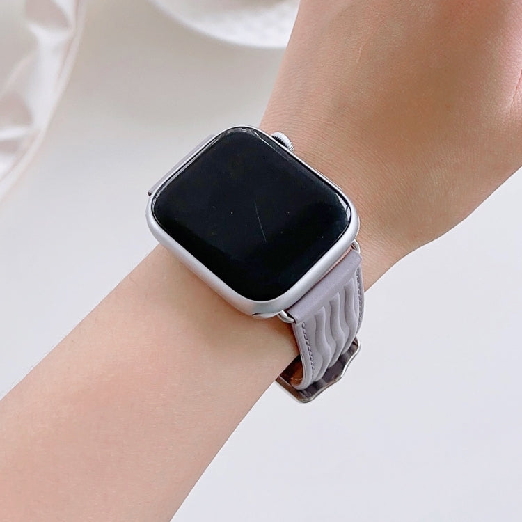 Embossed Line Genuine Leather Watch Band For Apple Watch Ultra 2 49mm(Lavender Purple) - Watch Bands by PMC TechLife | Online Shopping South Africa | PMC TechLife
