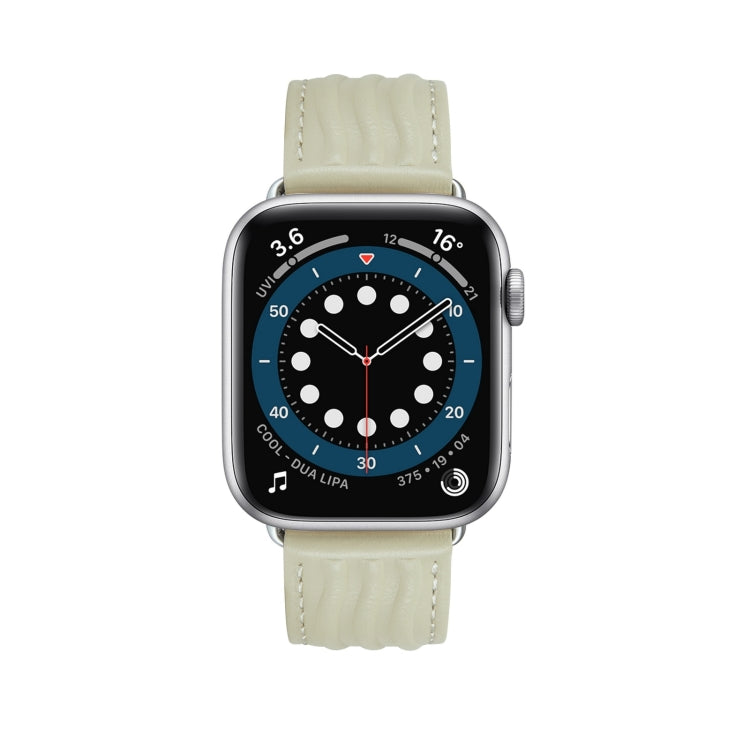 Embossed Line Genuine Leather Watch Band For Apple Watch Ultra 2 49mm(Milky White) - Watch Bands by PMC TechLife | Online Shopping South Africa | PMC TechLife | Buy Now Pay Later Mobicred