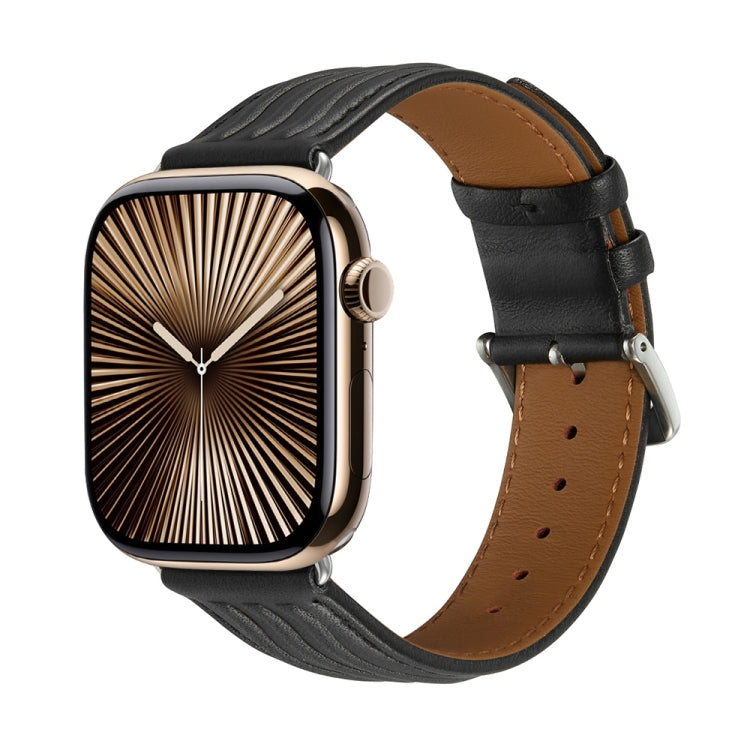 Embossed Line Genuine Leather Watch Band For Apple Watch Series 10 46mm(Black) - free shipping - PMc TechLife - Order now!