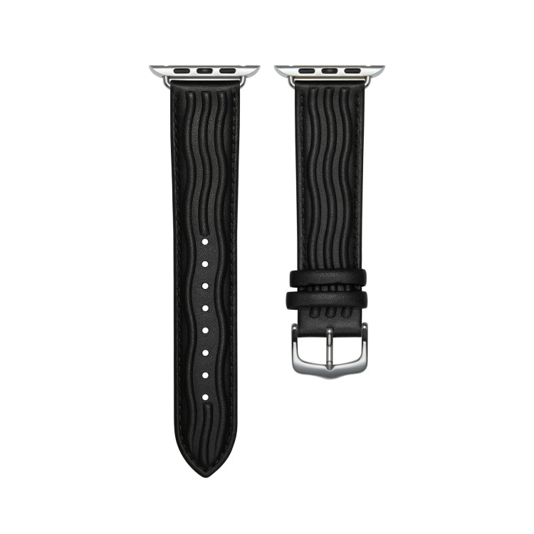 Embossed Line Genuine Leather Watch Band For Apple Watch Series 10 46mm(Black) - free shipping - PMc TechLife - Order now!