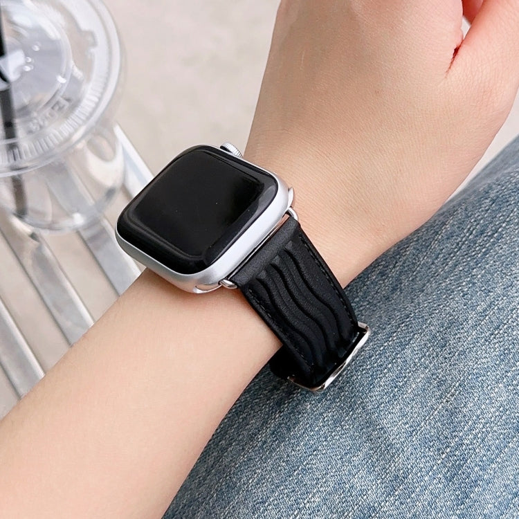 Embossed Line Genuine Leather Watch Band For Apple Watch Series 10 46mm(Black) - free shipping - PMc TechLife - Order now!