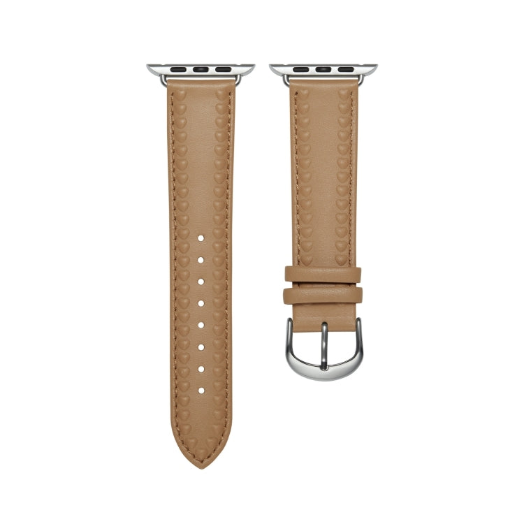 Embossed Love Genuine Leather Watch Band For Apple Watch SE 2023 40mm(Khaki) - Watch Bands by PMC TechLife | Online Shopping South Africa | PMC TechLife