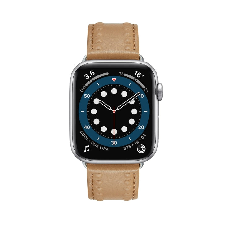 Embossed Love Genuine Leather Watch Band For Apple Watch SE 2023 40mm(Khaki) - Watch Bands by PMC TechLife | Online Shopping South Africa | PMC TechLife