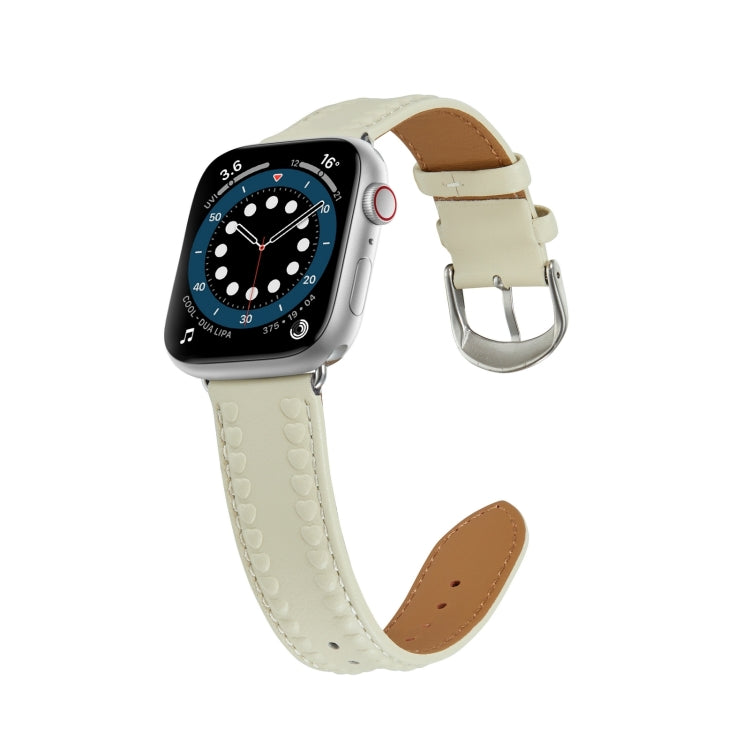 Embossed Love Genuine Leather Watch Band For Apple Watch SE 2023 40mm(Milky White) - free shipping - PMc TechLife - Order now!