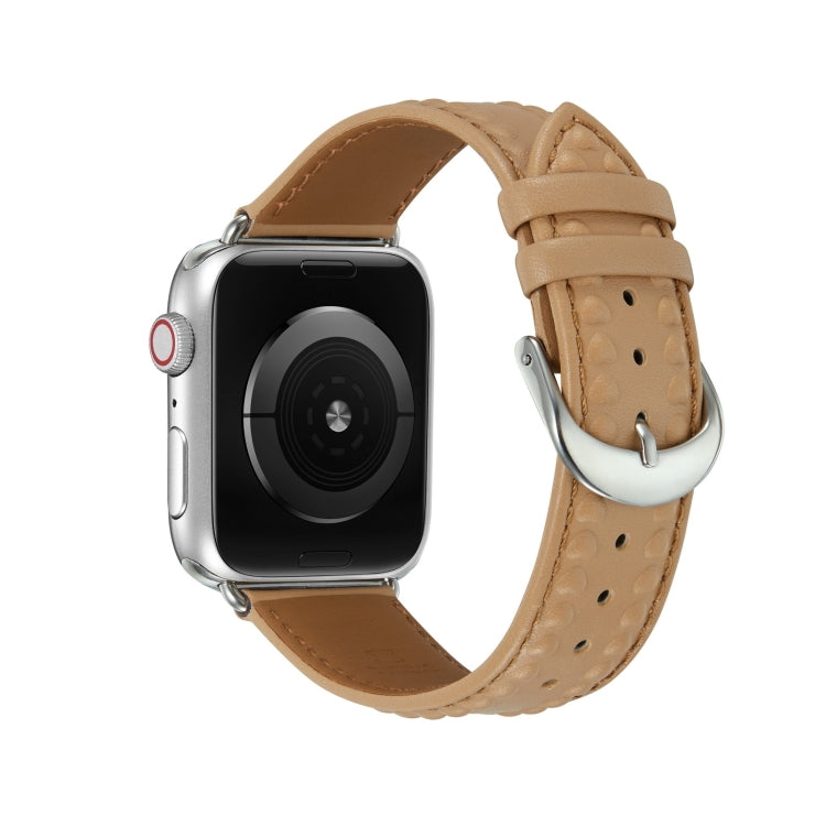 Embossed Love Genuine Leather Watch Band For Apple Watch Series 10 42mm(Khaki) - free shipping - PMc TechLife - Order now!