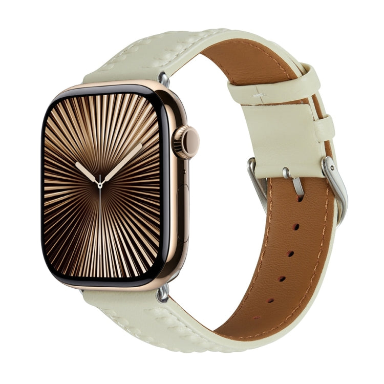 Embossed Love Genuine Leather Watch Band For Apple Watch Series 10 42mm(Milky White) - free shipping - PMc TechLife - Order now!