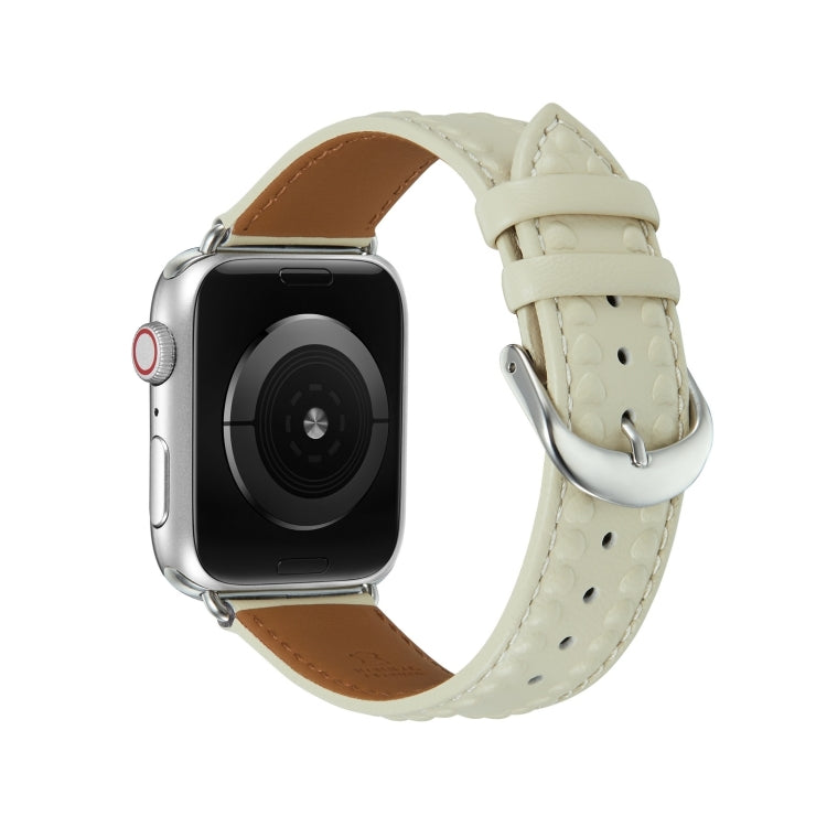 Embossed Love Genuine Leather Watch Band For Apple Watch Series 10 42mm(Milky White) - free shipping - PMc TechLife - Order now!