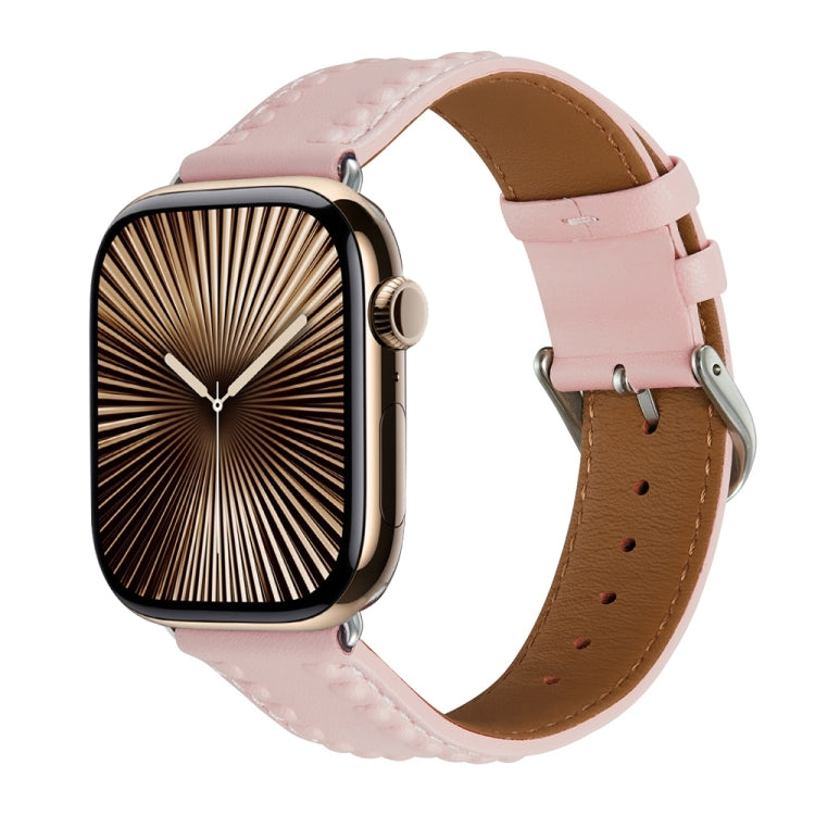 Embossed Love Genuine Leather Watch Band For Apple Watch Series 10 46mm(Pink) - Watch Bands by PMc TechLife | Online Shopping South Africa | PMc TechLife | Buy Now Pay Later Mobicred