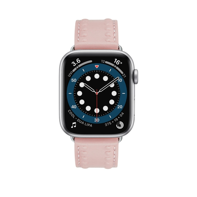 Embossed Love Genuine Leather Watch Band For Apple Watch Series 10 46mm(Pink) - Watch Bands by PMc TechLife | Online Shopping South Africa | PMc TechLife | Buy Now Pay Later Mobicred