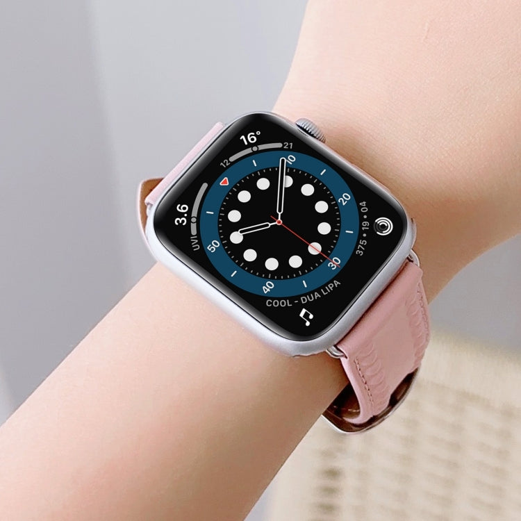 Embossed Love Genuine Leather Watch Band For Apple Watch Series 10 46mm(Pink) - Watch Bands by PMc TechLife | Online Shopping South Africa | PMc TechLife | Buy Now Pay Later Mobicred