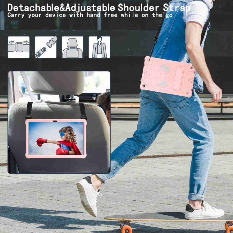 For Lenovo Tab M10 Plus 10.6 3rd Gen 2022 Spider Texture Silicone Hybrid PC Tablet Case with Shoulder Strap(Rose Gold) - Lenovo by PMC TechLife | Online Shopping South Africa | PMC TechLife | Buy Now Pay Later Mobicred