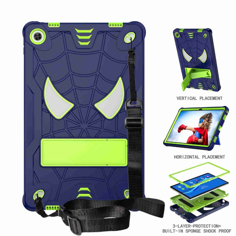 For Lenovo Tab M10 Plus 10.6 3rd Gen 2022 Spider Texture Silicone Hybrid PC Tablet Case with Shoulder Strap(Navy Blue + Yellow Green) - Lenovo by PMC TechLife | Online Shopping South Africa | PMC TechLife | Buy Now Pay Later Mobicred